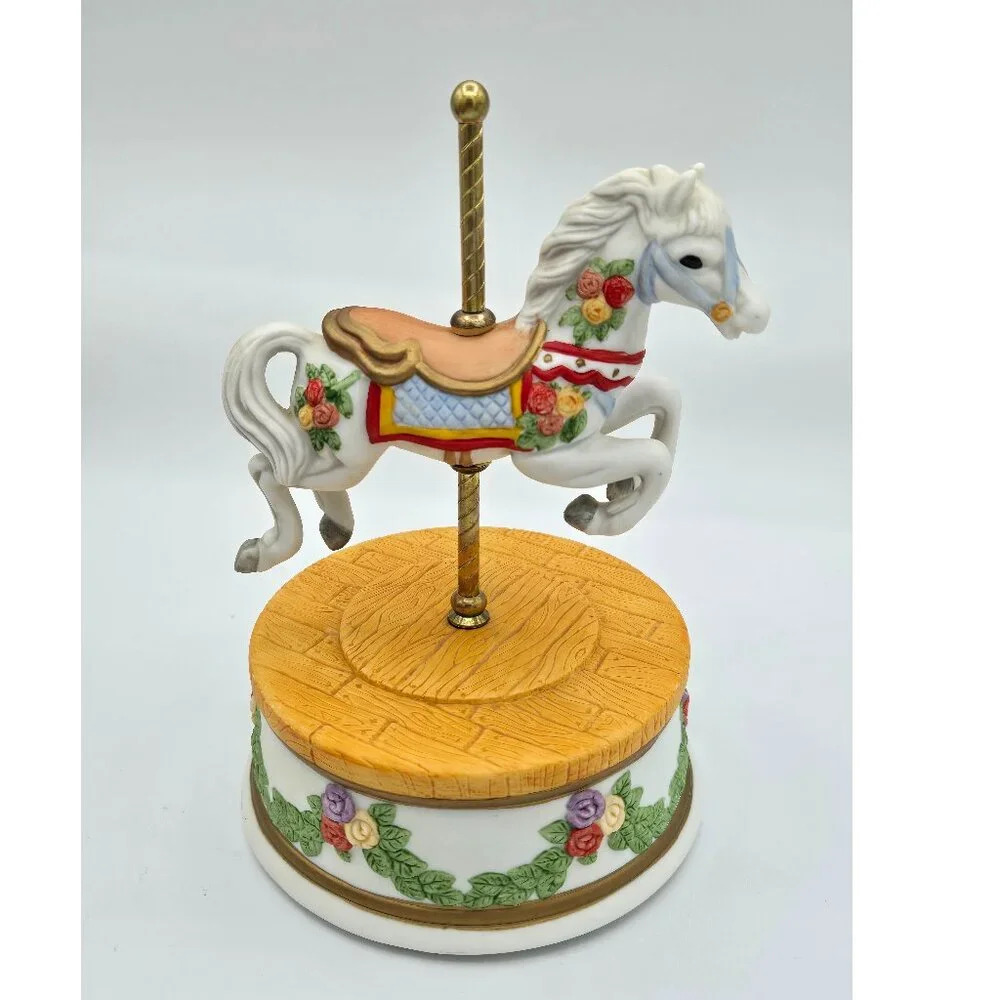 Beautiful Wind-Up Musical Carousel Horse Figurine - Spinning Top and  Base